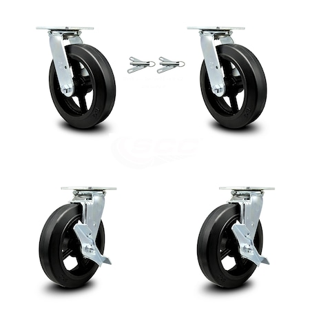 Service Caster 8 Inch Rubber on Steel Caster Set with Ball Bearings 2 Swivel Lock 2 Brake SCC SCC-30CS820-RSB-BSL-2-TLB-2